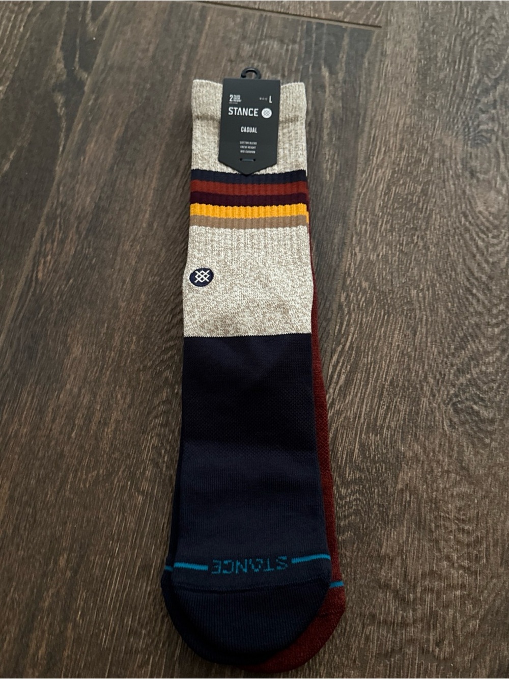 Stance Men's Casual Crew Socks - Navy, Beige, Maroon & Gold Stripes